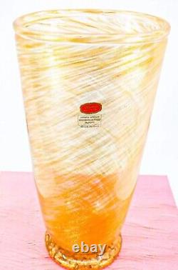 Authentic Gambaro & Poggi Murano Italy Hand Blown Glass Vase Copper 14 Signed