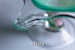 Authentic Murano Art Glass Bowl Starburst Rim Green Swirl Hand-Blown Italy