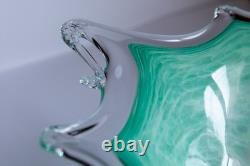 Authentic Murano Art Glass Bowl Starburst Rim Green Swirl Hand-Blown Italy