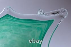Authentic Murano Art Glass Bowl Starburst Rim Green Swirl Hand-Blown Italy