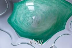 Authentic Murano Art Glass Bowl Starburst Rim Green Swirl Hand-Blown Italy