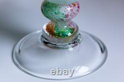 Authentic Murano Art Glass Bowl Starburst Rim Green Swirl Hand-Blown Italy