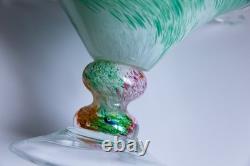 Authentic Murano Art Glass Bowl Starburst Rim Green Swirl Hand-Blown Italy
