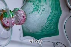 Authentic Murano Art Glass Bowl Starburst Rim Green Swirl Hand-Blown Italy