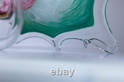 Authentic Murano Art Glass Bowl Starburst Rim Green Swirl Hand-Blown Italy