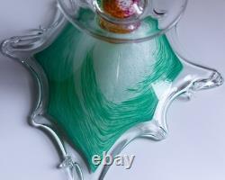 Authentic Murano Art Glass Bowl Starburst Rim Green Swirl Hand-Blown Italy