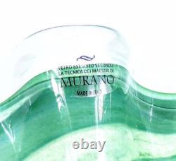 Authentic Murano Italy Hand Blown Ruffled Swirl Sommerso Art Glass Vase Marked