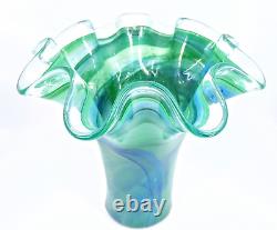 Authentic Murano Italy Hand Blown Ruffled Swirl Sommerso Art Glass Vase Marked