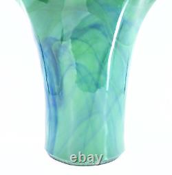 Authentic Murano Italy Hand Blown Ruffled Swirl Sommerso Art Glass Vase Marked