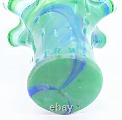 Authentic Murano Italy Hand Blown Ruffled Swirl Sommerso Art Glass Vase Marked