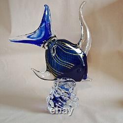 Authentic Murano Piazza Cobalt Blue Tropical Fish Hand Blown Glass 13 Pedestal