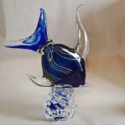 Authentic Murano Piazza Cobalt Blue Tropical Fish Hand Blown Glass 13 Pedestal