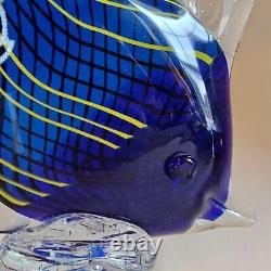 Authentic Murano Piazza Cobalt Blue Tropical Fish Hand Blown Glass 13 Pedestal