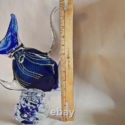 Authentic Murano Piazza Cobalt Blue Tropical Fish Hand Blown Glass 13 Pedestal