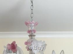 Authentic Venetian MURANO handblown pink glass Chandelier 6 arms 1972, Italy