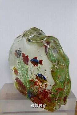 Authentic Vintage MURANO Italian Glass 6 fish Half-Moon Aquarium Art Paperweight