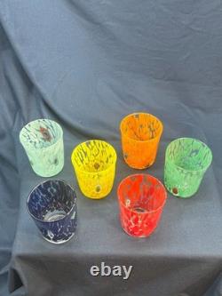 Authentic Zecchin Murano Glass Liqueur Glasses Set of 6 Hand Blown Venetian Ital