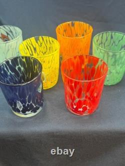 Authentic Zecchin Murano Glass Liqueur Glasses Set of 6 Hand Blown Venetian Ital