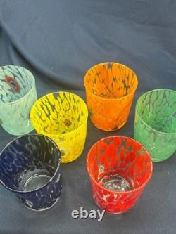 Authentic Zecchin Murano Glass Liqueur Glasses Set of 6 Hand Blown Venetian Ital