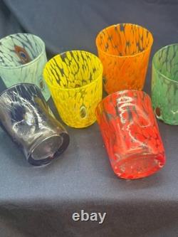 Authentic Zecchin Murano Glass Liqueur Glasses Set of 6 Hand Blown Venetian Ital