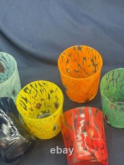 Authentic Zecchin Murano Glass Liqueur Glasses Set of 6 Hand Blown Venetian Ital