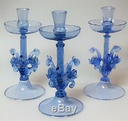 Awesome Blue Murano Glass Dolphin Candlesticks Candle Holders Set of 3