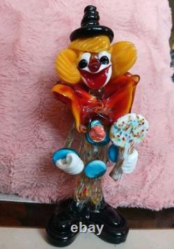 BEAUTIFUL MURANO Multicolored Glass Clown ITALY LOLIPOP HAND BLOWN SCULPTURE