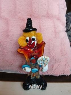 BEAUTIFUL MURANO Multicolored Glass Clown ITALY LOLIPOP HAND BLOWN SCULPTURE