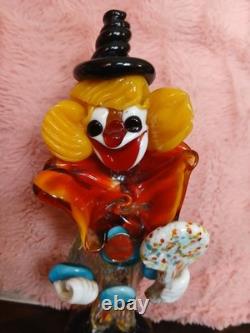 BEAUTIFUL MURANO Multicolored Glass Clown ITALY LOLIPOP HAND BLOWN SCULPTURE