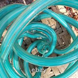 BLOWN GLASS KNOT SCULPTURE TEAL GOLD MURANO  ABSTRACT MCM RETRO LARGE 8x9x10