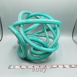 BLOWN GLASS KNOT SCULPTURE TEAL GOLD MURANO  ABSTRACT MCM RETRO LARGE 8x9x10