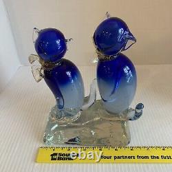 Barbini Murano Glass Blue Cats with Gold Flecked Scarves Sticker LOVELY