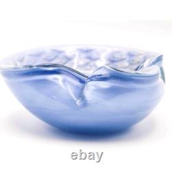 Barbini Murano Italy Hand Blown Arte Glass Collector Blue Bullicante Bowl