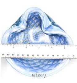 Barbini Murano Italy Hand Blown Arte Glass Collector Blue Bullicante Bowl