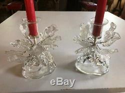 Barovier & Toso Murano Glass Clear Candlesticks w Poseable Wired Leaves