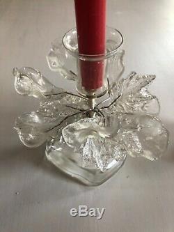 Barovier & Toso Murano Glass Clear Candlesticks w Poseable Wired Leaves