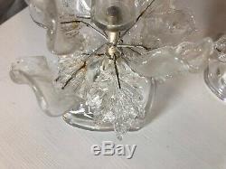 Barovier & Toso Murano Glass Clear Candlesticks w Poseable Wired Leaves