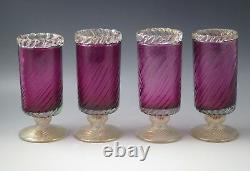 Barovier & Toso Murano Glass Set Of 4 Goblets Amethyst And Gold MID Century