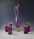 Barovier Toso Venetian Glass Murano Pitcher And 6 Tumblers Set Amethyst Gold