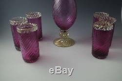 Barovier Toso Venetian Glass Murano Pitcher And 6 Tumblers Set Amethyst Gold