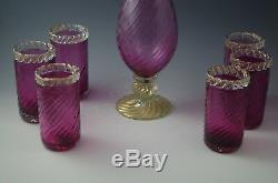 Barovier Toso Venetian Glass Murano Pitcher And 6 Tumblers Set Amethyst Gold