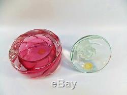 Beautiful Cranberry Murano Glass Hand Blown Perfume Bottle And Dresser Box Nice