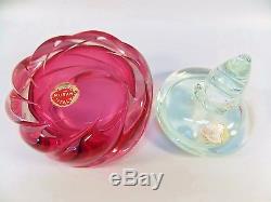 Beautiful Cranberry Murano Glass Hand Blown Perfume Bottle And Dresser Box Nice