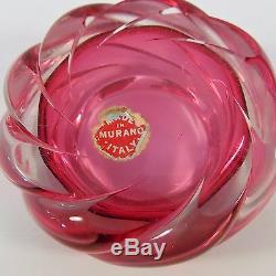 Beautiful Cranberry Murano Glass Hand Blown Perfume Bottle And Dresser Box Nice