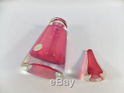 Beautiful Cranberry Murano Glass Hand Blown Perfume Bottle And Dresser Box Nice