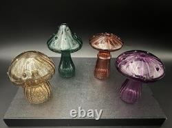 Beautiful Hand Blown Murano Glass Mushrooms 4 Pieces 5-6 Tall Beautiful Colors