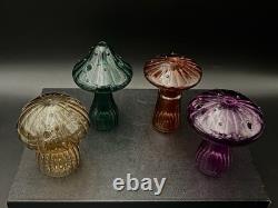 Beautiful Hand Blown Murano Glass Mushrooms 4 Pieces 5-6 Tall Beautiful Colors