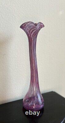 Beautiful MCM Murano Glass Hand-Blown Lavender Swung Vase. Signed 15 1/2