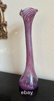 Beautiful MCM Murano Glass Hand-Blown Lavender Swung Vase. Signed 15 1/2