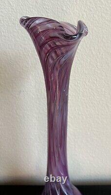 Beautiful MCM Murano Glass Hand-Blown Lavender Swung Vase. Signed 15 1/2